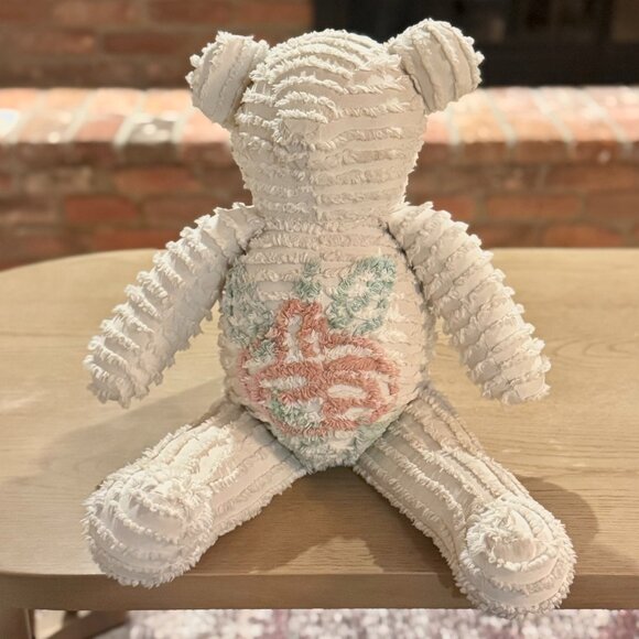 Vintage Chenille Teddy Bear Handmade Plush with Embroidered Floral Design Plush - Picture 2 of 9